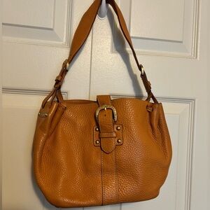 Vintage Dooney & Bourke Pebbled Leather Buckle Clasp Shoulder Purse in Mustard